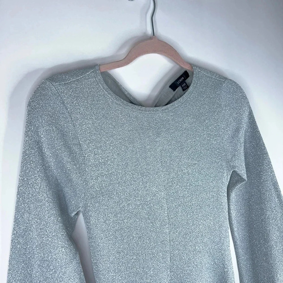 J Crew Lurex Twist Back Dress Silver Gray Midi Wool Blend Party Short Size XXS - Picture 4 of 13